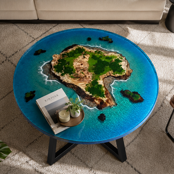 Pure Resin Tropical Archipelago Micro Landscape Round Coffee Table