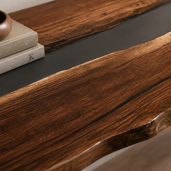 Black Walnut Transparent Black River Epoxy Resin Console Table