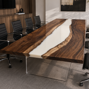 Walnut Wood White River Inlay Epoxy Resin Conference Table