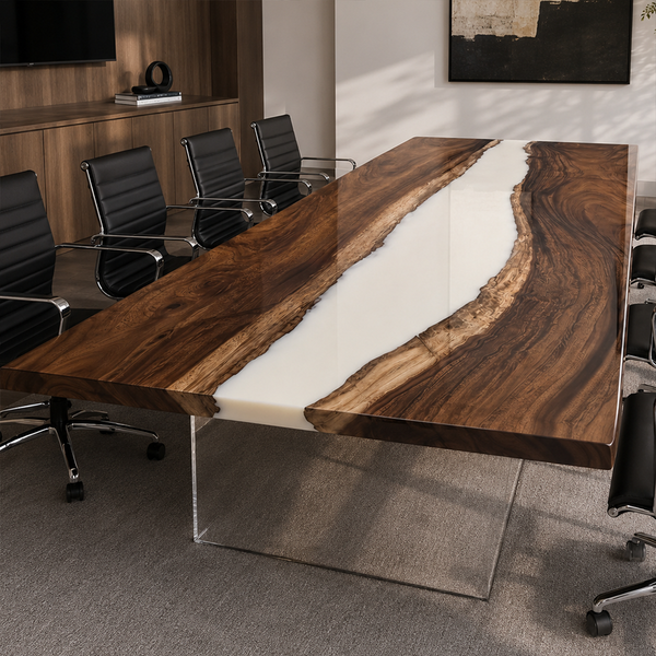 Walnut Wood White River Inlay Epoxy Resin Conference Table