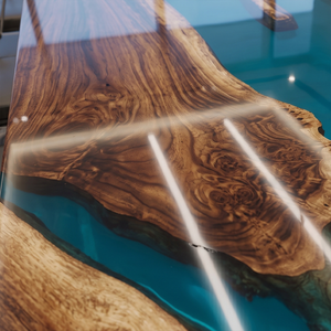 Walnut Wood Blue River Transparent Epoxy Resin Dining Table