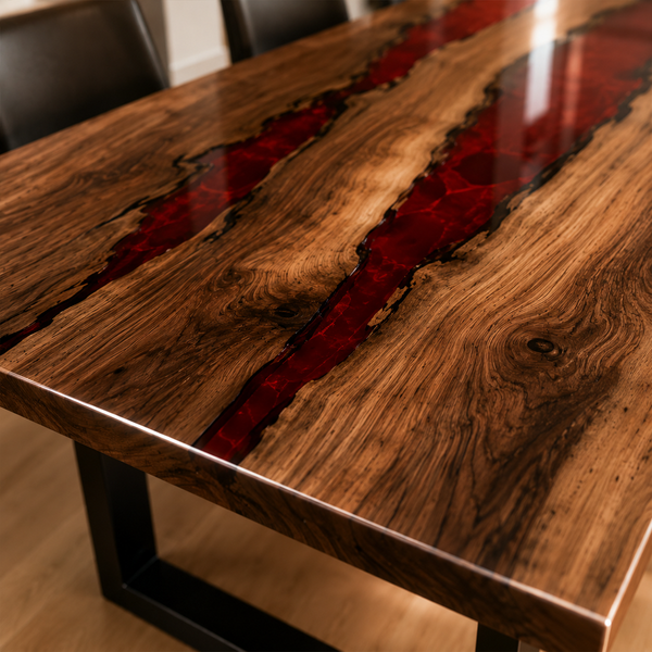 Black Walnut Red River Epoxy Resin Dining Table