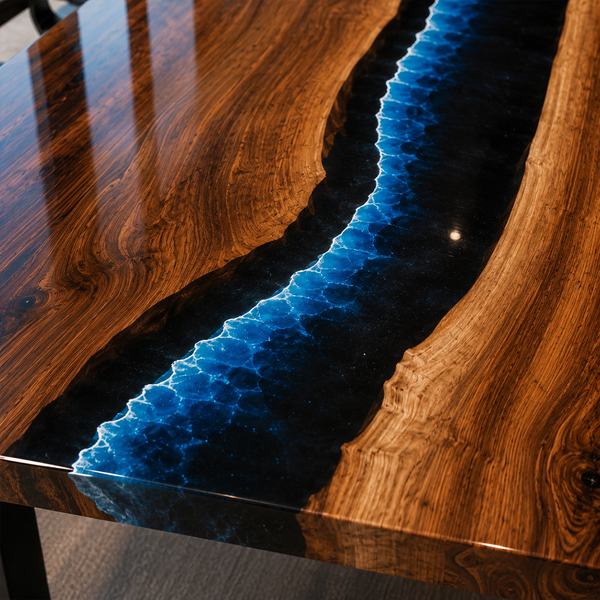 Black Walnut Wood Blue Wave Straight Edge Epoxy Resin Conference Table