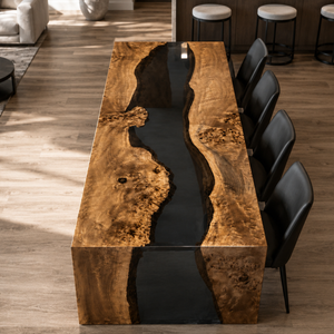 Poplar Burl Black Transparent Epoxy Resin Waterfall Table