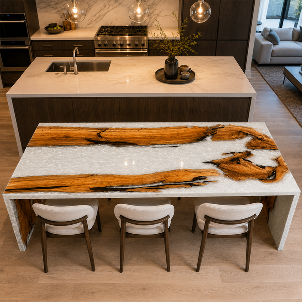 Olive Wood Crystal Epoxy Resin WaterFall Table