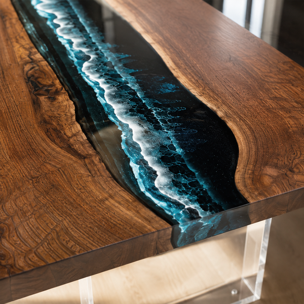 Additional product view 2 of Black Walnut Wood Deep Ocean Wave epoxy Dining Table.