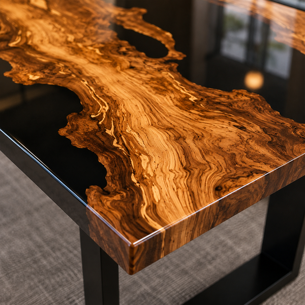 Olive Wood Black River Epoxy Resin Dining Table