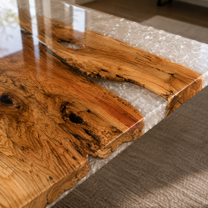 Olive Wood Crystal Epoxy Resin Dining Table