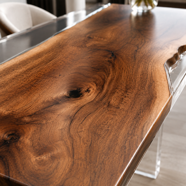 Black Walnut Wood Clear Encapsulated Epoxy Resin Dining Table