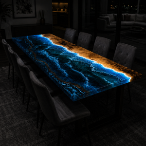 Poplar Wood Sea Wave Fluorescent Epoxy Table