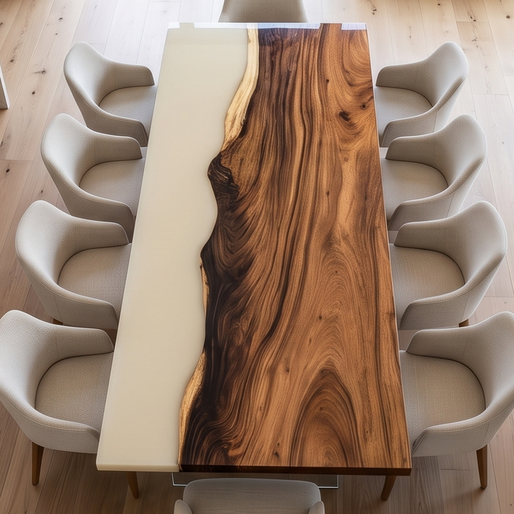 Walnut Wood White Resin Live Edge Epoxy Resin Dining Table