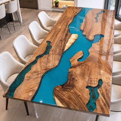 Walnut Premium Architectural Figure Blue River Epoxy Resin Dining Table