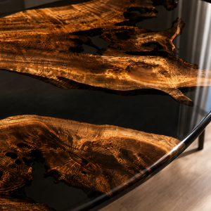 Golden Camphor Black River Translucent Oval Epoxy Resin Dining Table