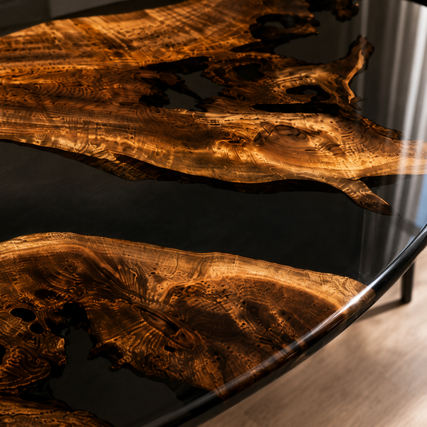 Golden Camphor Black River Translucent Oval Epoxy Resin Dining Table