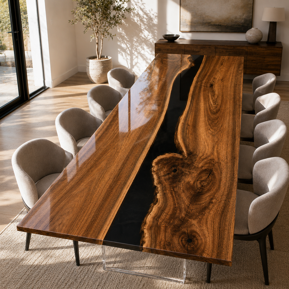 Walnut Obsidian Abyss Epoxy Resin Dining Table